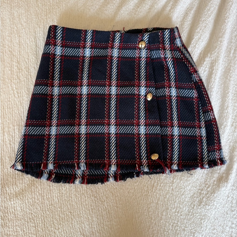 Forever 21 Navy Plaid Mini Skirt with Gold Buttons
